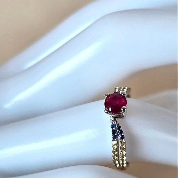 Natural‎ Ruby & Multi-color Sapphire 925 Sterling Silver Ring Sz 5.75 - Picture 5 of 7
